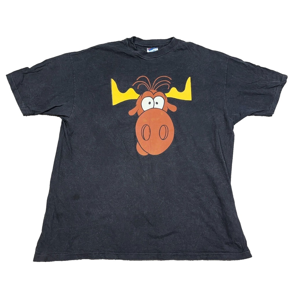 Vintage Rocky Bullwinkle Taco Bell Shirt‎ Men XL Black Faded 90s Grunge Promo